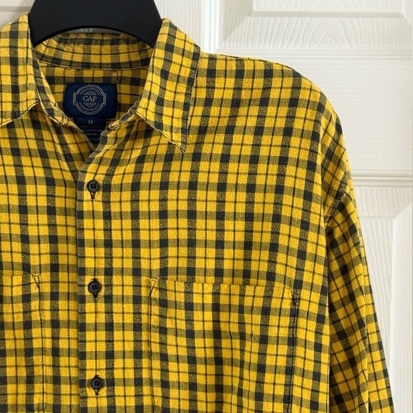 GAP Other - Gap Mens Flannel Button Down Shirt Yellow‎ Black Check Plaid Cotton Medium